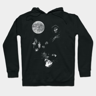 Spooky Moon Halloween Cemetery with Black Cat, Tombstones and Grim Reaper Hoodie